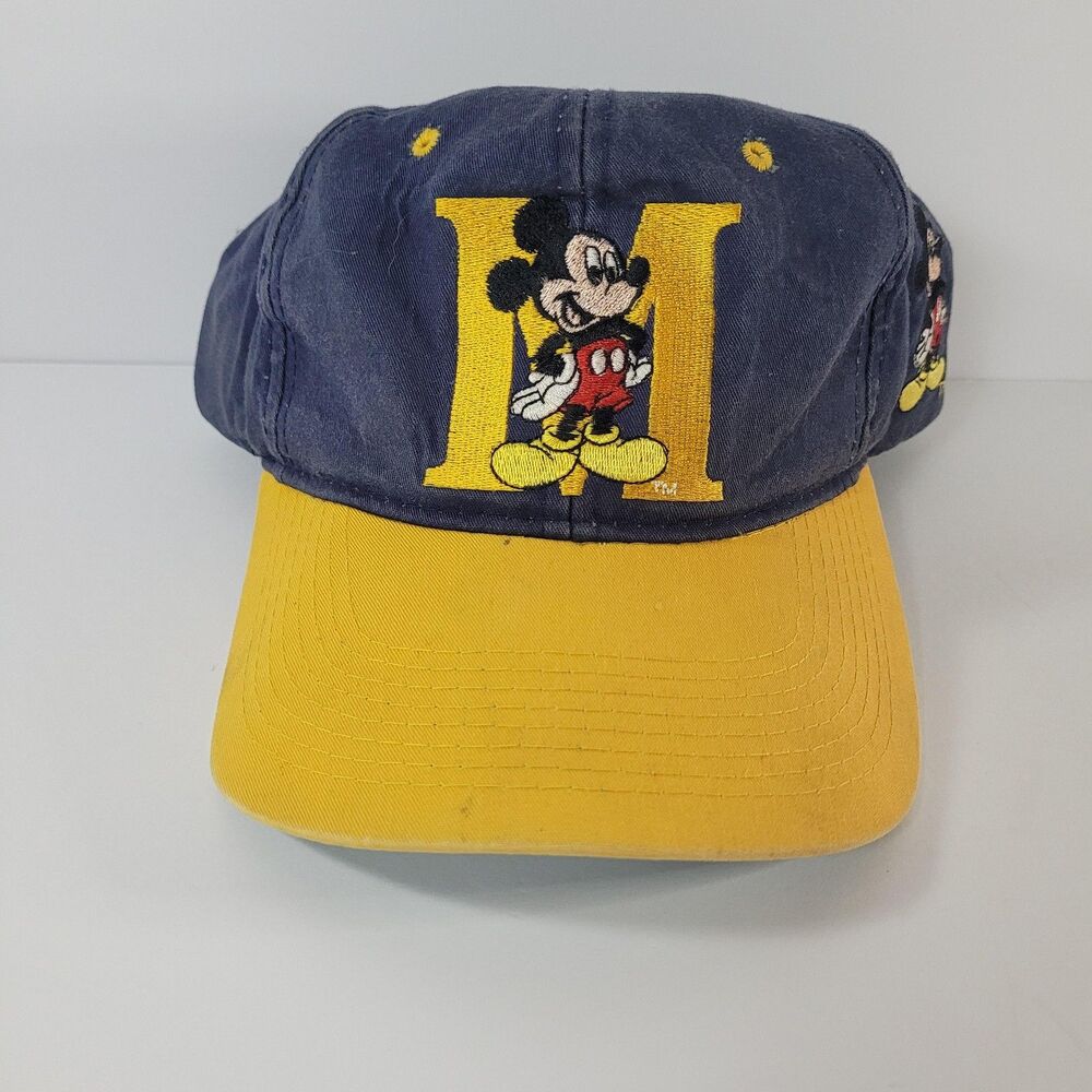 Vintage Disney Mickey Mouse Hat Cap Snap Back Mens One Size Embroidered Navy 90s